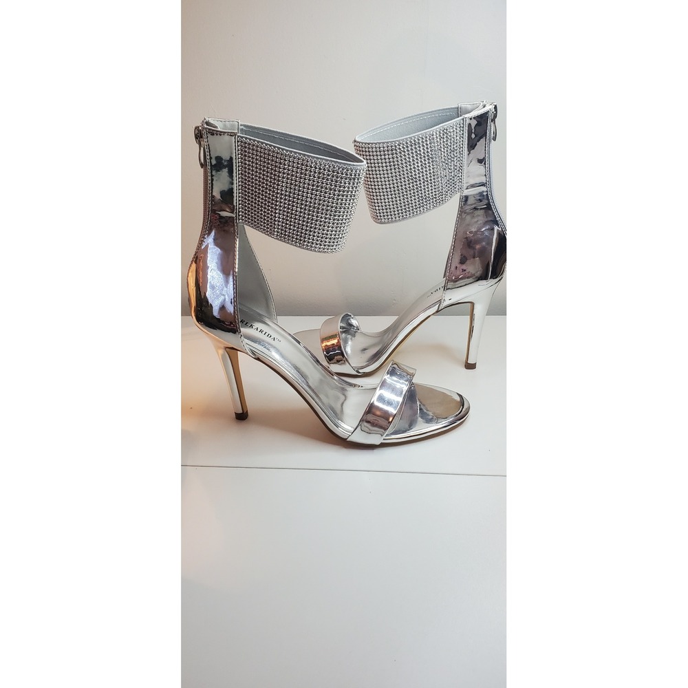 Carlkarida Silver Metallic Rhinestone Ankle Cuff Stiletto Sandals Womens 10